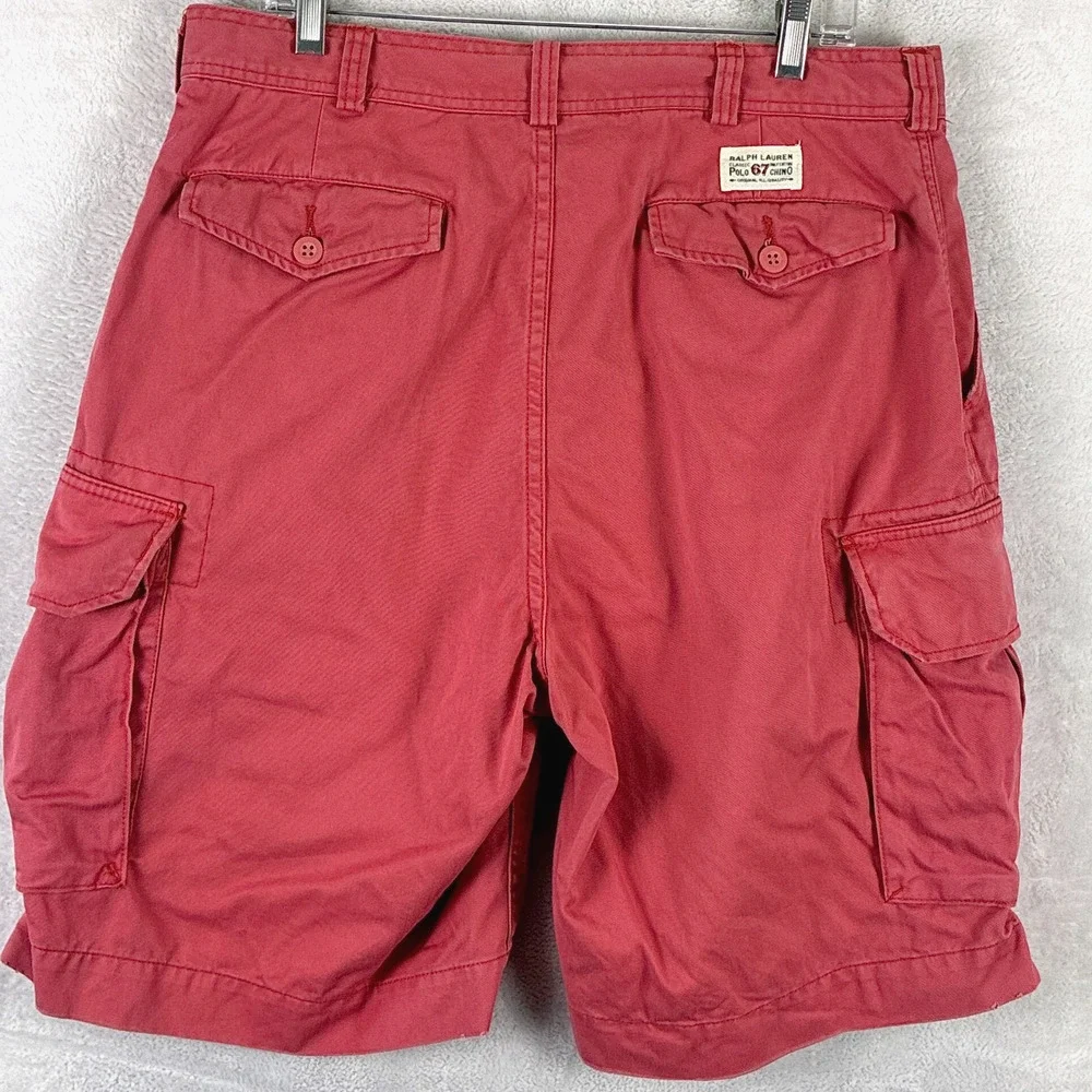 VTG Polo Ralph Lauren Cargo Shorts Mens 36 Coral Pink Twill Baggy Preppy Y2K